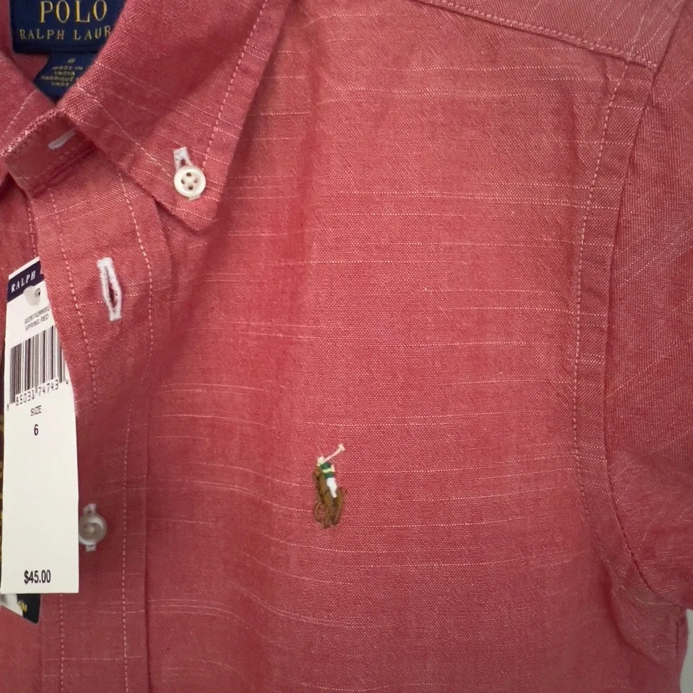 NWT Polo Ralph Lauren Kids Red Short Sleeve Button Down Shirt Size 6